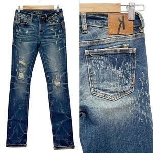NWT Remix by Rock Revival Straight Leg Jeans in Destroyed Blue Wash Size 24 NEW